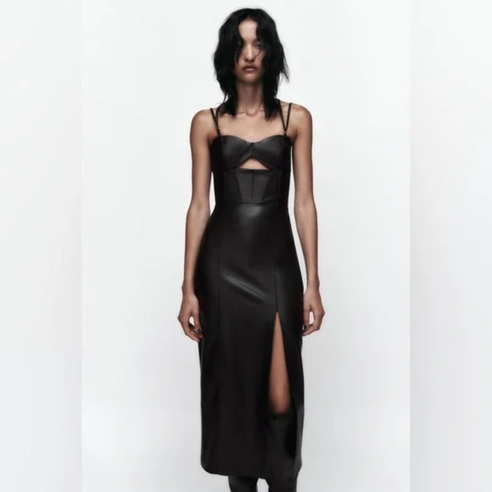 Zara Black Faux Leather Dress